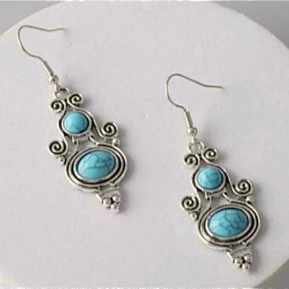 Turquoise Regal Silver Earrings NEW